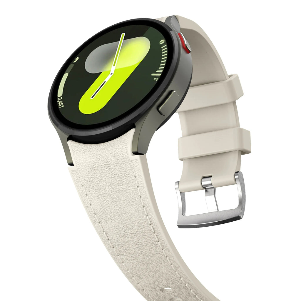 Silicone+Leather Strap for Samsung Galaxy Watch 7 6 5 4 FE 40mm 44mm No Gap Bracelet Band Watch 6 4 Classic 43/47mm 42/46mm Belt