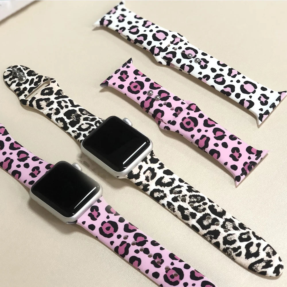 Leopard Printing band for Apple Watch band Ultra 2 49mm 44mm 40mm 41mm 45mm 38mm 42mm for Apple Watch 9 8 7 6 SE 5 4 Women Silicone band