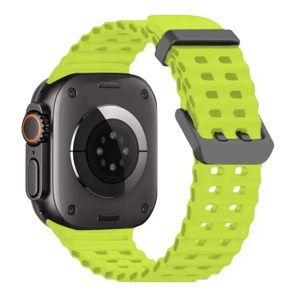 Metal Buckle+Ocean Silicone band For Apple Watch Ultra 3 2 1 49mm band wristband Apple Watch 11 10 46mm 9 8 7 45mm 6 5 SE 44mm