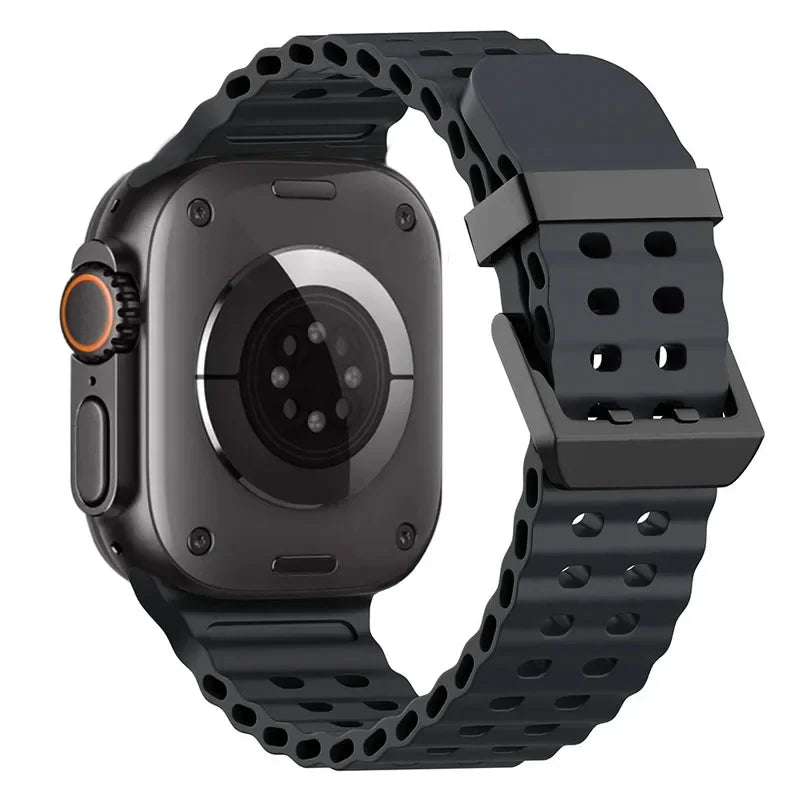 Metal Buckle+Ocean Silicone band For Apple Watch Ultra 3 2 1 49mm band wristband Apple Watch 11 10 46mm 9 8 7 45mm 6 5 SE 44mm