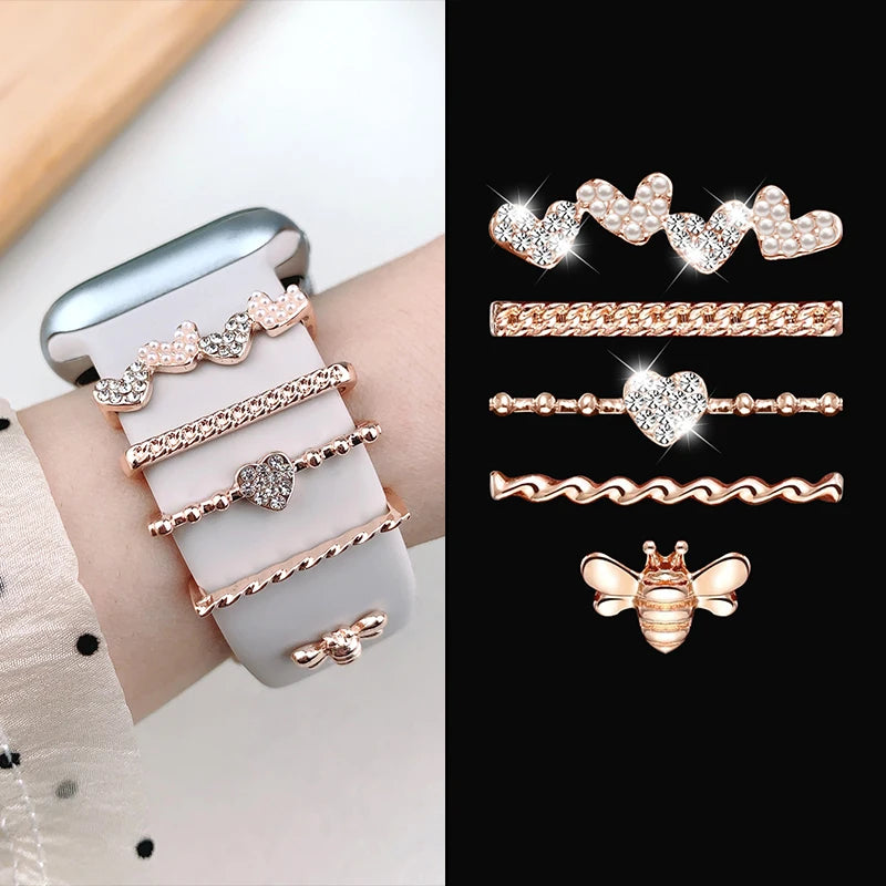 Decoration For Apple Watch Ultra 2 band 10 9 8 7 Diamond Jewelry Charms Accessories samsung Huawei watch band 20 22mm band