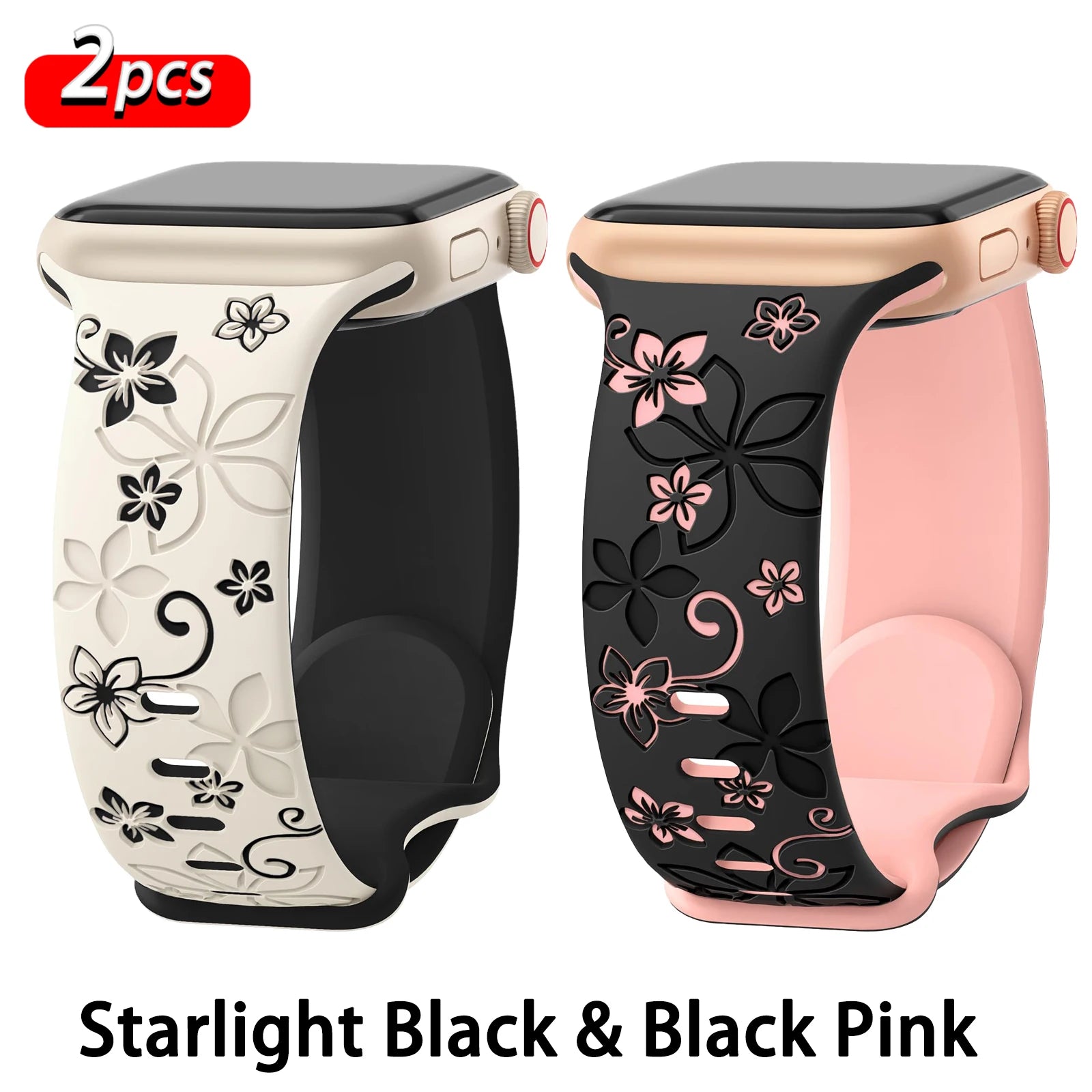 Floral Engraved band For Apple Watch band 46mm 41mm 40mm 44mm 45mm 42mm 49mm Silicone Sport Apple Watch Series 11 10 SE 9 8 Ultra 2