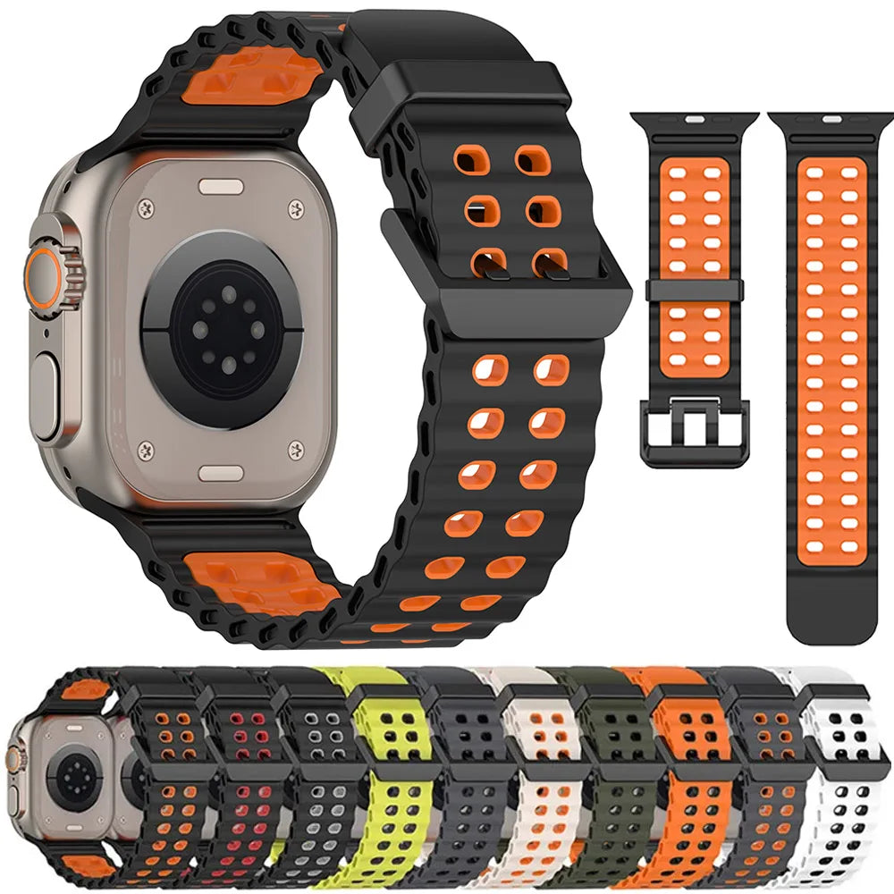 Ocean Silicone band for Apple Watch Ultra 3 2 1 49mm 11 10 46mm 9 8 7 45mm Breathable Matching Wristband Apple Watch 6 5 4 SE3 44mm