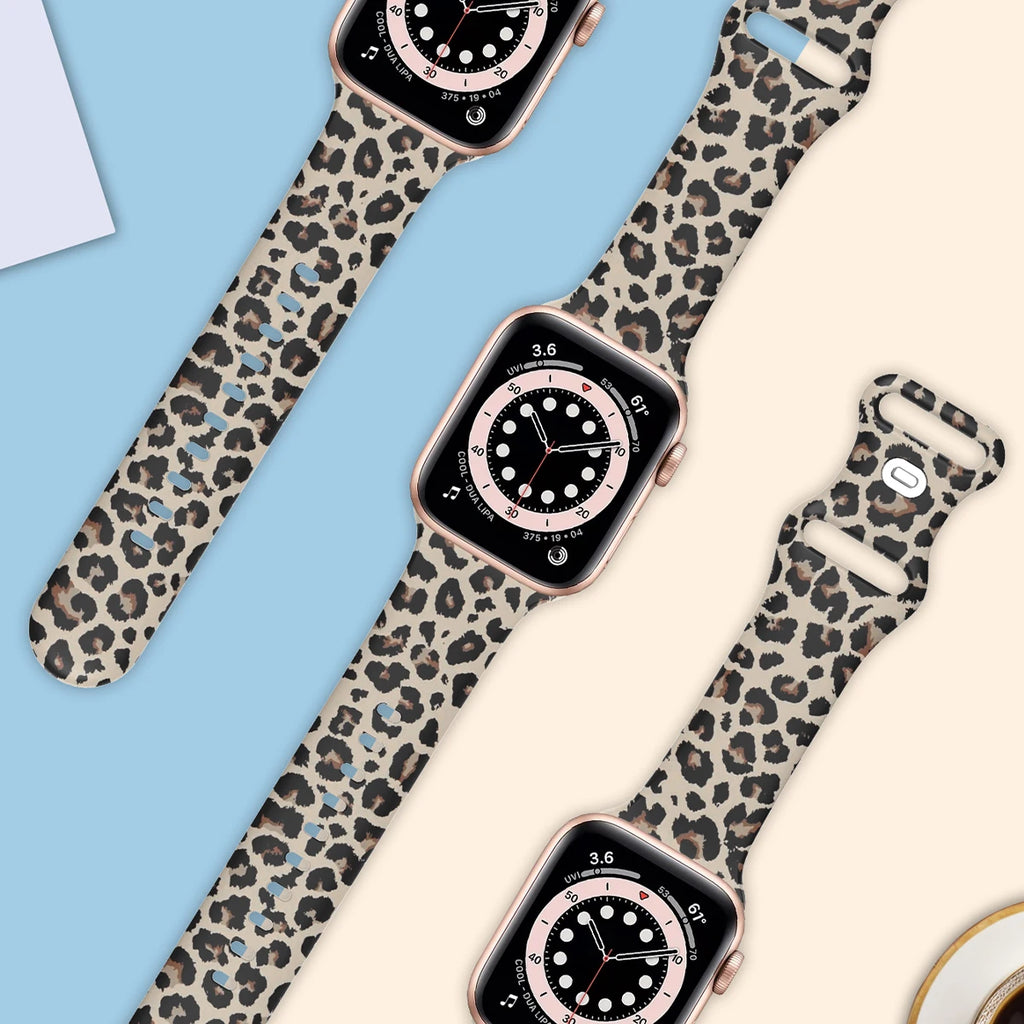 For Apple Watch 38mm 40mm 41mm 44mm 45mm Series 10 42mm 46mm 49mm Animal print silicone watchband for Apple Watch Series 10 9 8 7 6 5 4 3 2