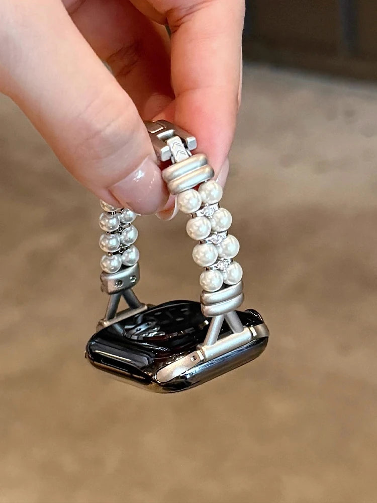 Luxury Pearl band For Apple Watch Ultra 10 9 8 7 6 5 4 Glossy metal band For Apple Watch 40mm 41mm 42mm 44mm 45mm 46mm 49mm