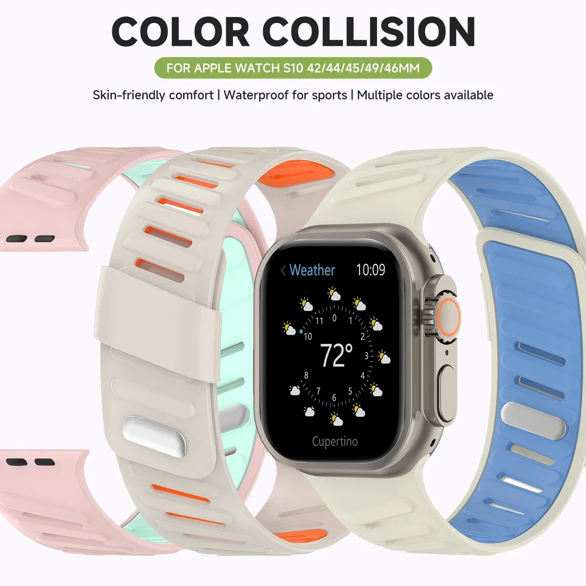 Silicone Sport band For Apple Watch Ultra 2 3 49mm band 42mm 44mm 45mm 46mm Slanted Buckle band for Apple Watch 11 10 9 8 7 6 5 4 SE 3