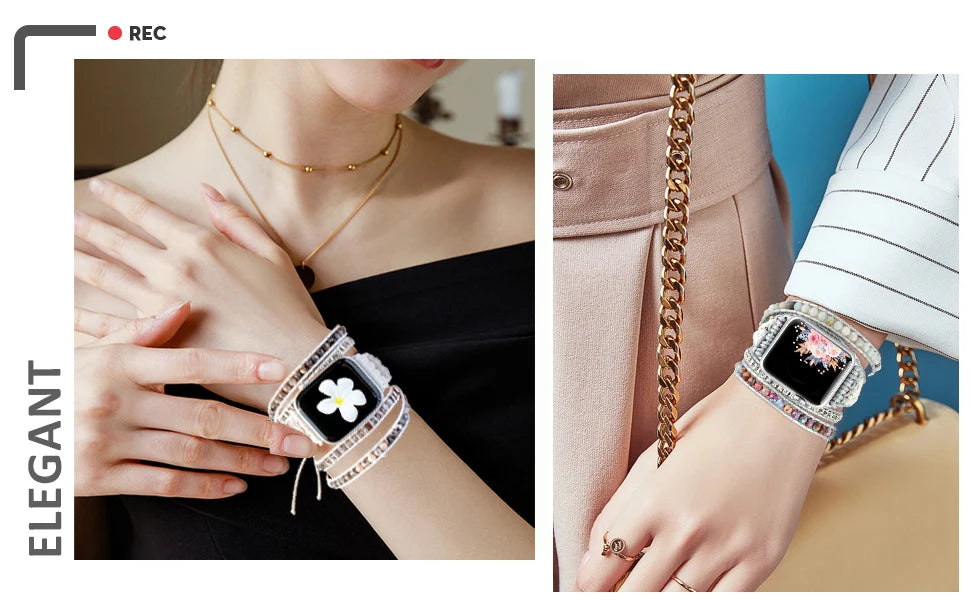 Bohemia Jewelry band for Apple Watch Series 7 38mm 40mm 42mm 44mm Handmade Vintage Natural beads braided band Apple Watch 6 SE 5 4 3