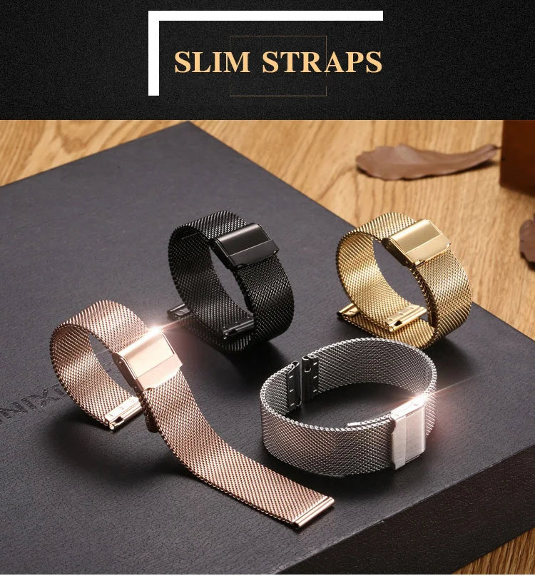 8mm 10mm 12mm 14mm 15mm 16mm 20mm 24mm Stainless Steel Watch Strap Straight End Bracelet Mesh Buckle Milanese Loop Band