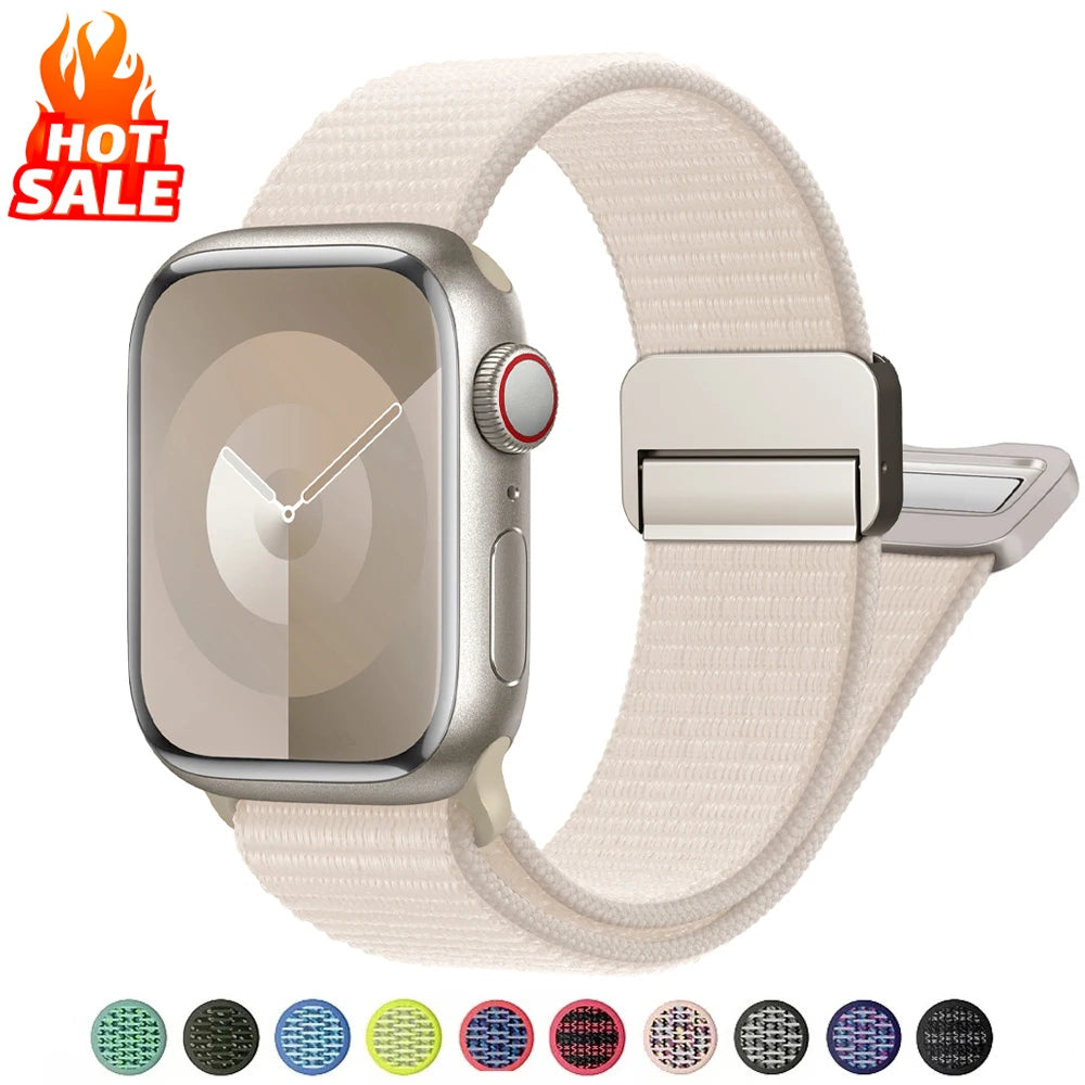 Magnetic band for Apple Watch band 46mm 40mm 45mm 44mm 41mm 38mm 42mm Nylon band Apple Watch Series 10 SE 9 8 7 6 5 Ultra 2 49mm
