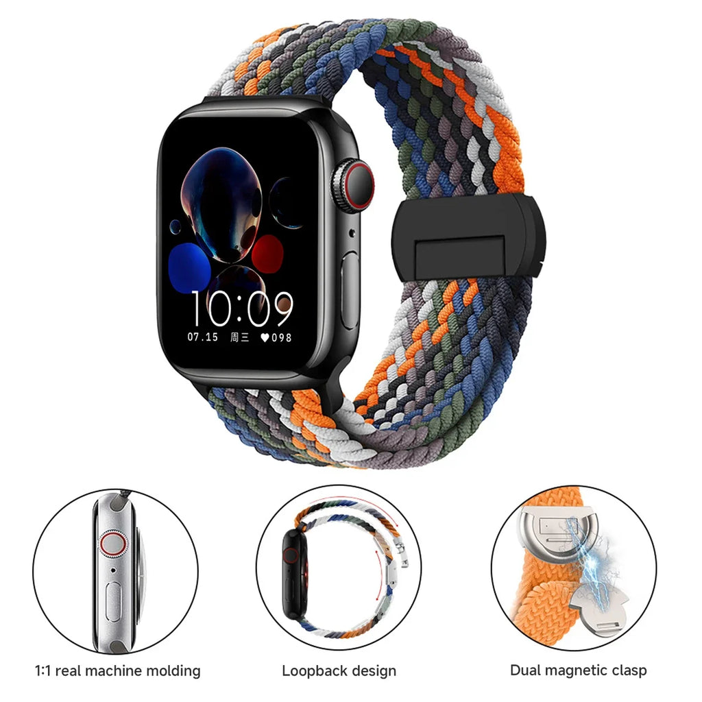 Braided band For Apple Watch band 44mm 40mm 45mm 49mm 41mm 38mm buckle band Apple Watch Series SE 10 9 8 7 6 Ultra 2 Magnetic Band