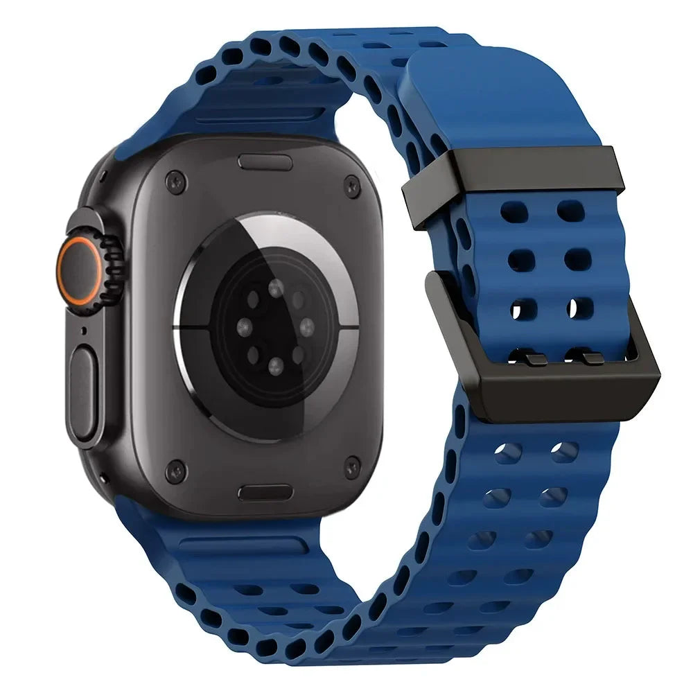 Metal Buckle+Ocean Silicone band For Apple Watch Ultra 3 2 1 49mm band wristband Apple Watch 11 10 46mm 9 8 7 45mm 6 5 SE 44mm