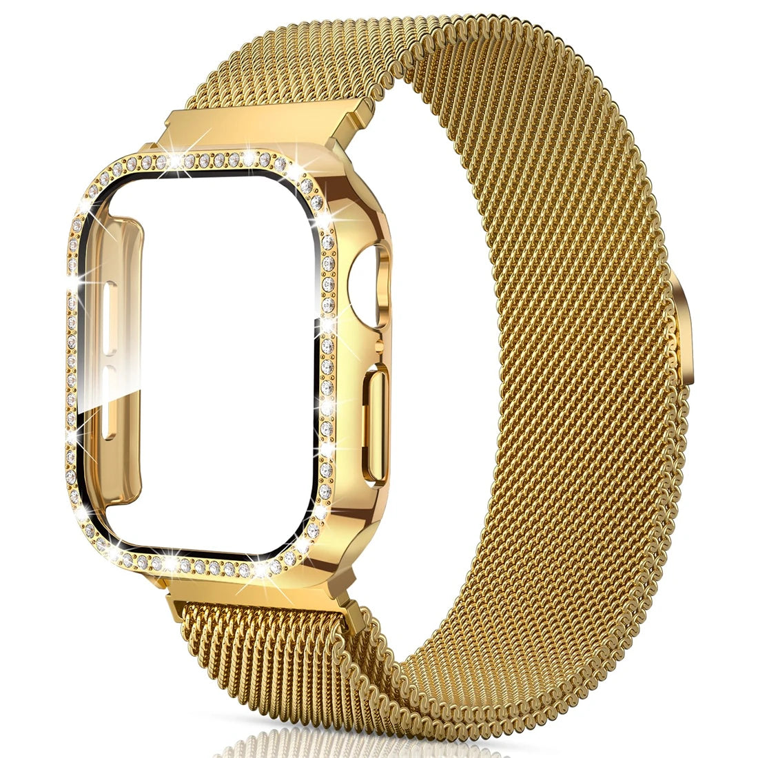 Milanese Loop+ case for Apple Watch Series 44mm 45mm 40mm 41mm 46mm 42mm diamond cover+band Apple Watch 9 8 7 6 5 4 10 Ultra 49mm band