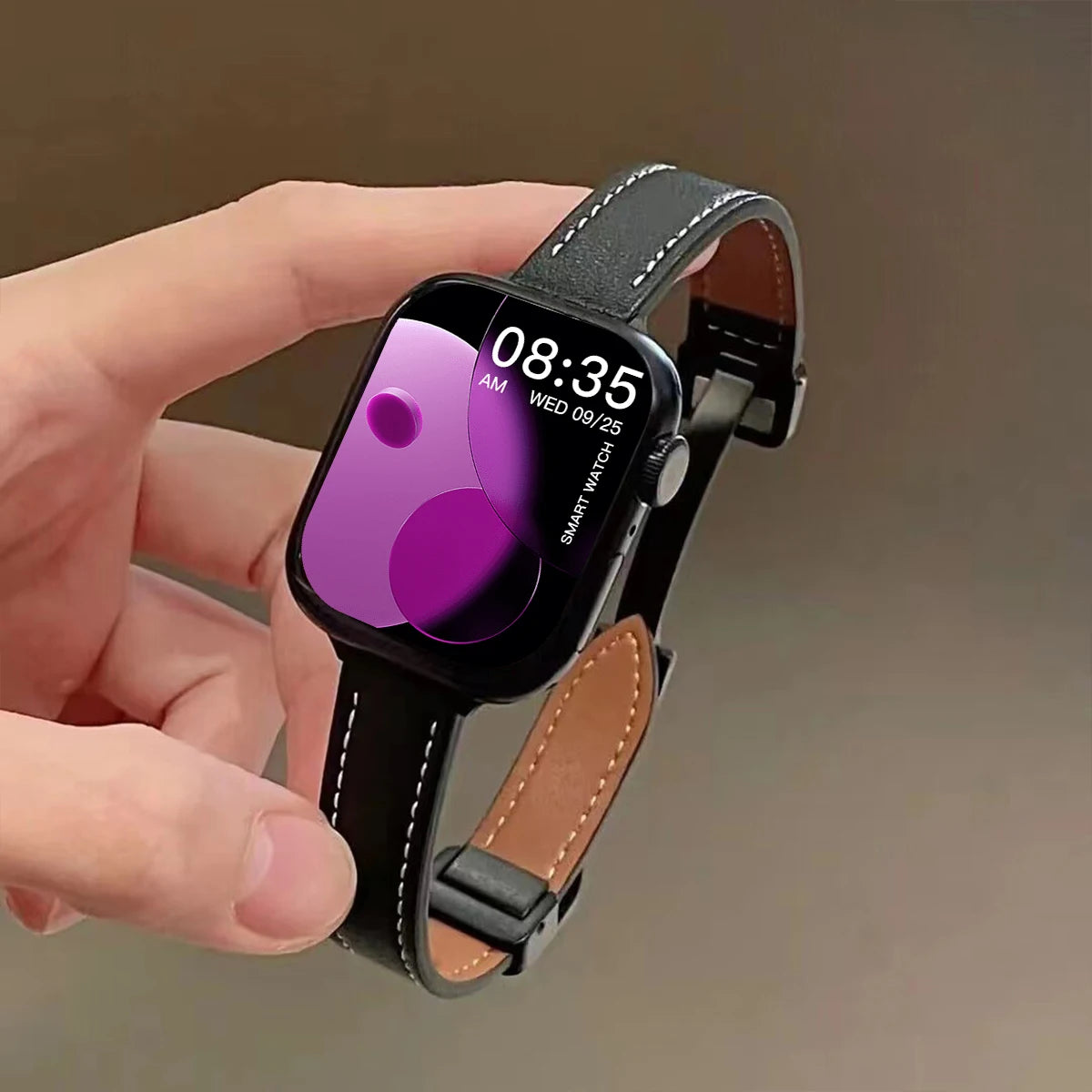 Magnetic Buckle band For Apple Watch 10 42mm 46mm SE 44mm 40mm 9 8 7 41mm 45mm Folding Slim Leather band Apple Watch Series 10 8 7 6 5