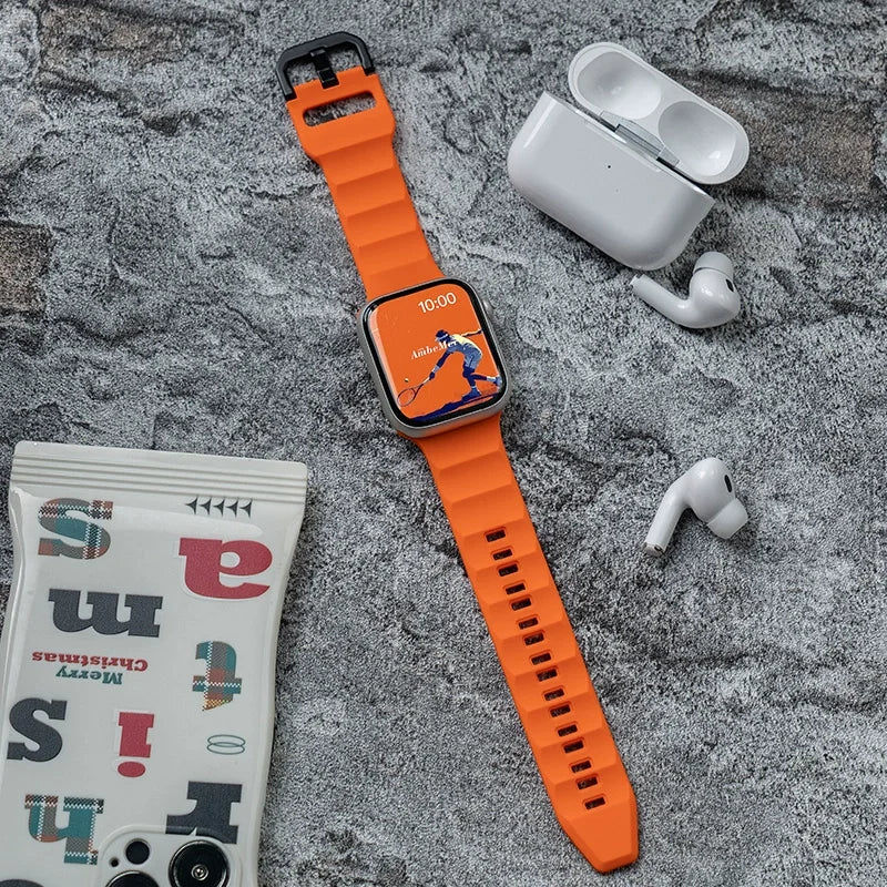 Silicone band For Apple Watch Ultra 3 2 1 49mm 11 10 46mm 42mm 9 8 7 45mm 41mm Wave band Wristband Apple Watch 6 5 SE3 44mm 40mm