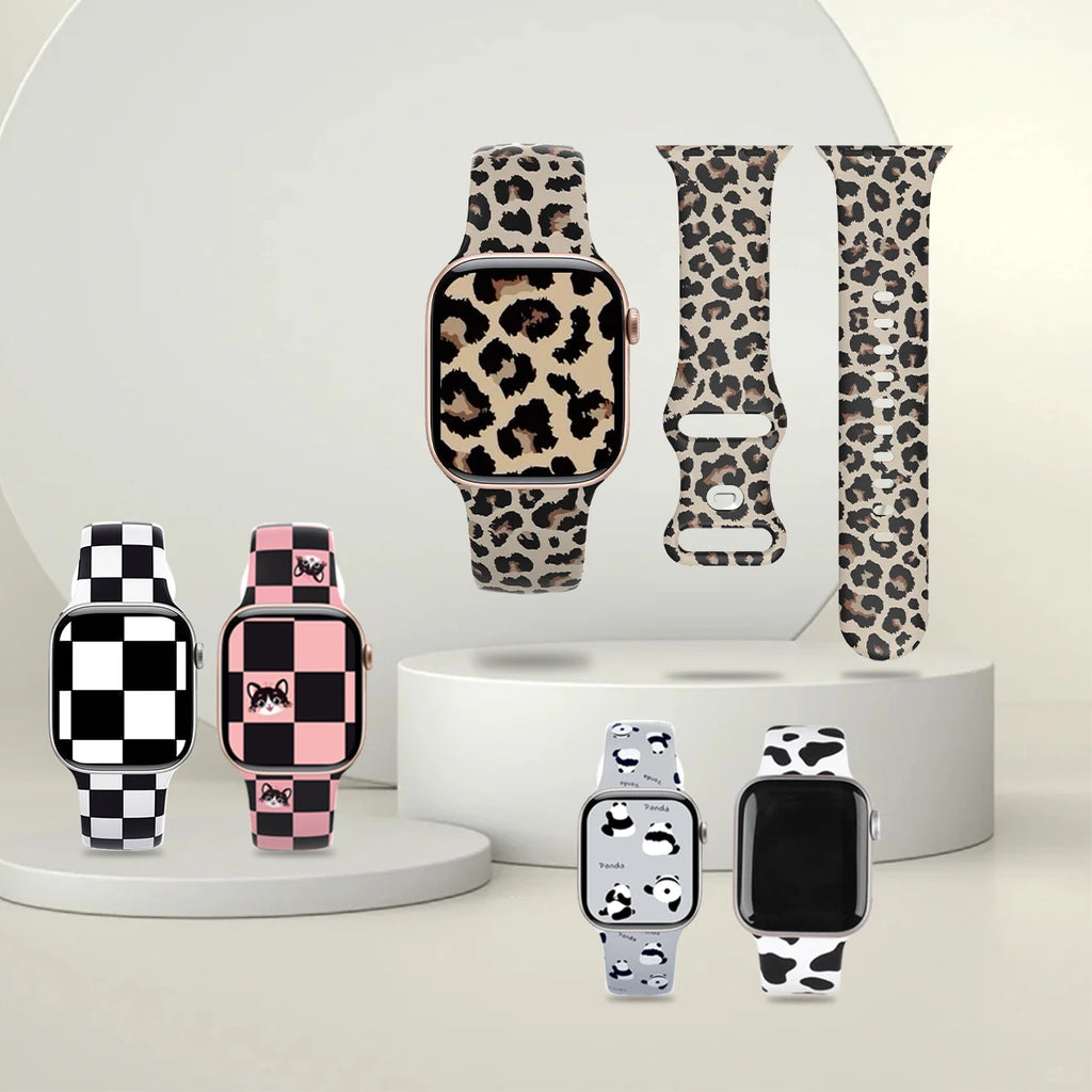 For Apple Watch 38mm 40mm 41mm 44mm 45mm Series 10 42mm 46mm 49mm Animal print silicone watchband for Apple Watch Series 10 9 8 7 6 5 4 3 2