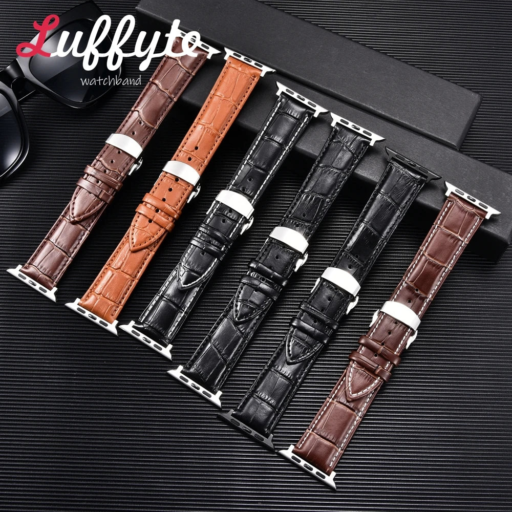 Bamboo Patterned Genuine Leather band for Apple Watch Ultra 8 7 SE 6 5 4 3 2 1 Business watch band 38mm 40mm 41mm 42mm 44mm 45mm 49mm