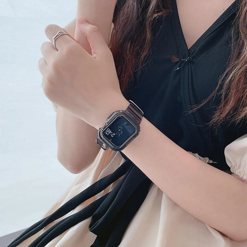 TPU Case+band for Apple Watch band 46mm 42mm 45mm 44mm 40mm 41mm Rubber Cover+band correa Apple Watch Series 10 9 8 7 6 5 4 3 SE