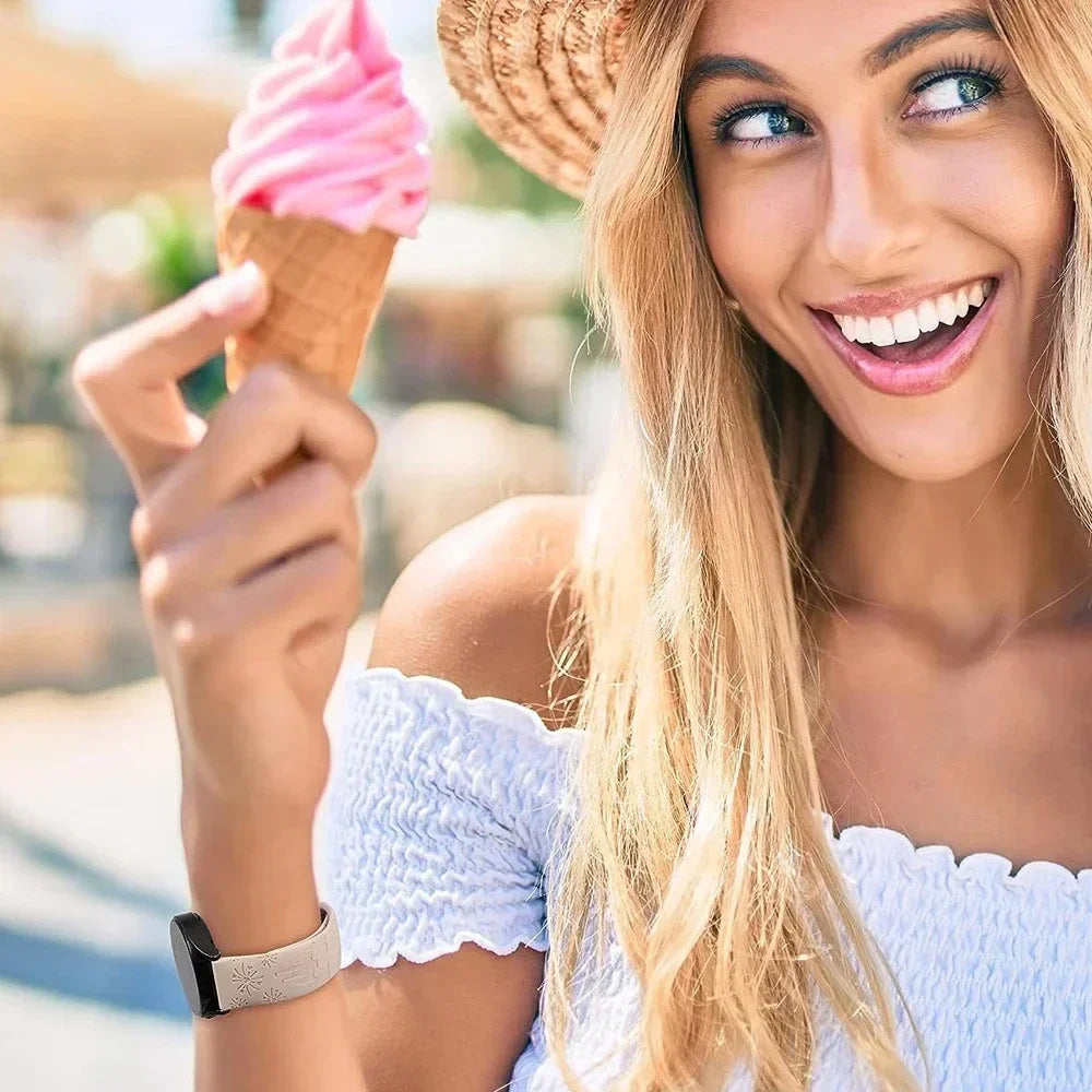 20mm Castle Floral Engraved Band for Samsung Galaxy Watch 7 6 5 4 40/44mm Silicone Cute Strap for Watch 6Classic 47mm 5Pro 45mm