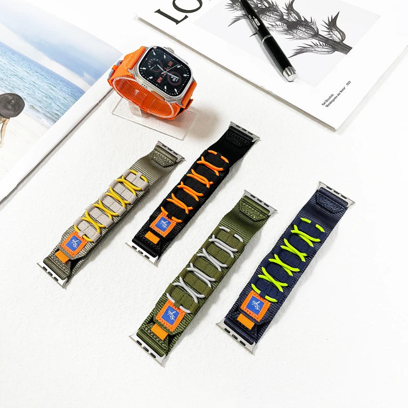 Nylon Five Loop band for Apple Watch Ultra 3 2 1 49mm Wristband for 11 10 9 8 7 6 5 4 SE3 46mm 45mm 44mm 42mm 41mm 40mm Correa