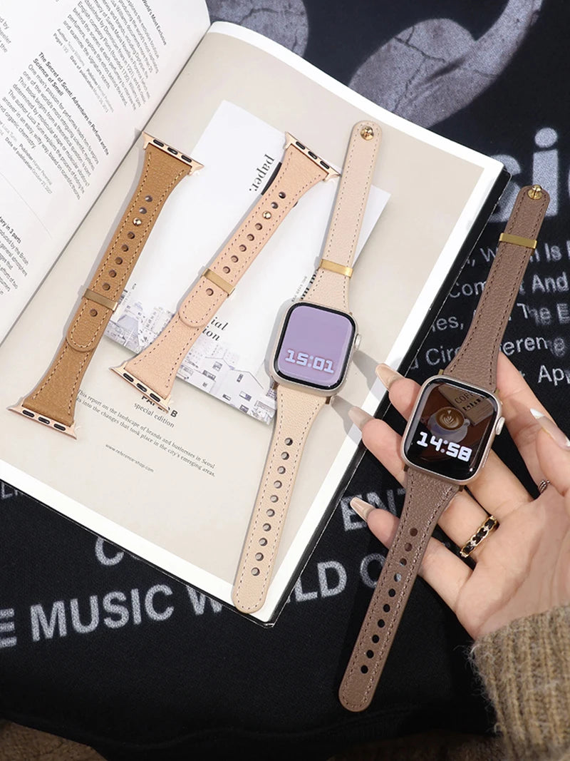 Sheepskin band for Apple Watch 10 band 46mm 42mm 41mm 45mm 40mm 44mm Slim Leather Women band Apple Watch Series 8 7 SE 6 5 Belt