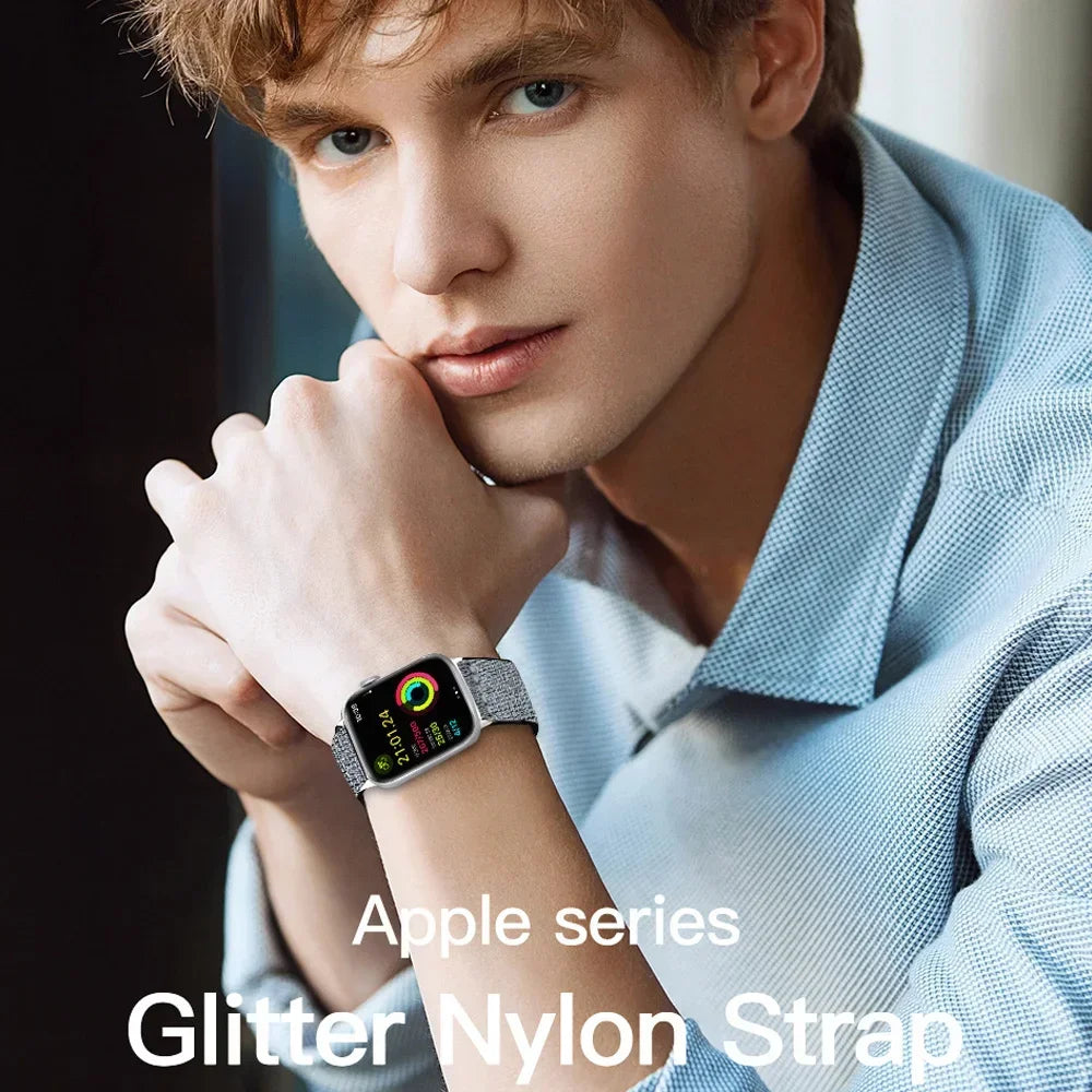 Bohemian Nylon band for Apple Watch Ultra 2 49mm 42mm 45mm 38mm 40mm 41mm 44mm Elastic Shiny band Apple Watch Series 10 9 8 7 6 5 4 3 SE