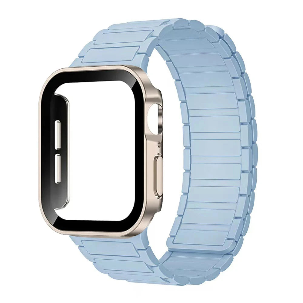 Case+Magnetic band for Apple Watch band 44mm 40mm 49mm 45mm 41mm 38mm Silicone band Apple Watch Series 9 8 7 6 3 SE Ultra 2 band
