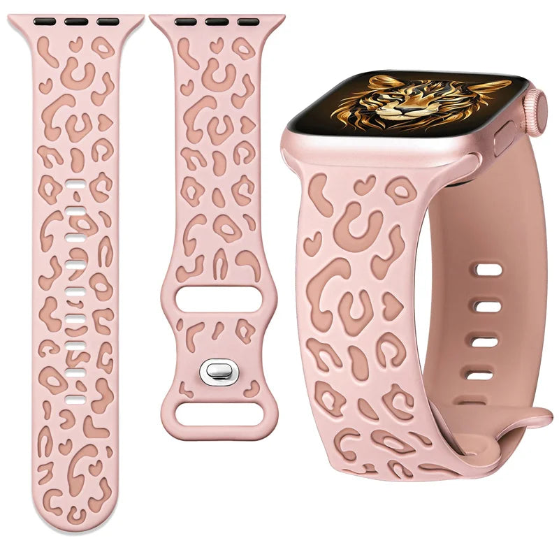 Engraved Leopard band For Apple Watch 10 band Ultra 2 49mm 45mm 44mm 46mm 41mm 40mm Silicone band Series 10 9 8 7 SE 6 5 4