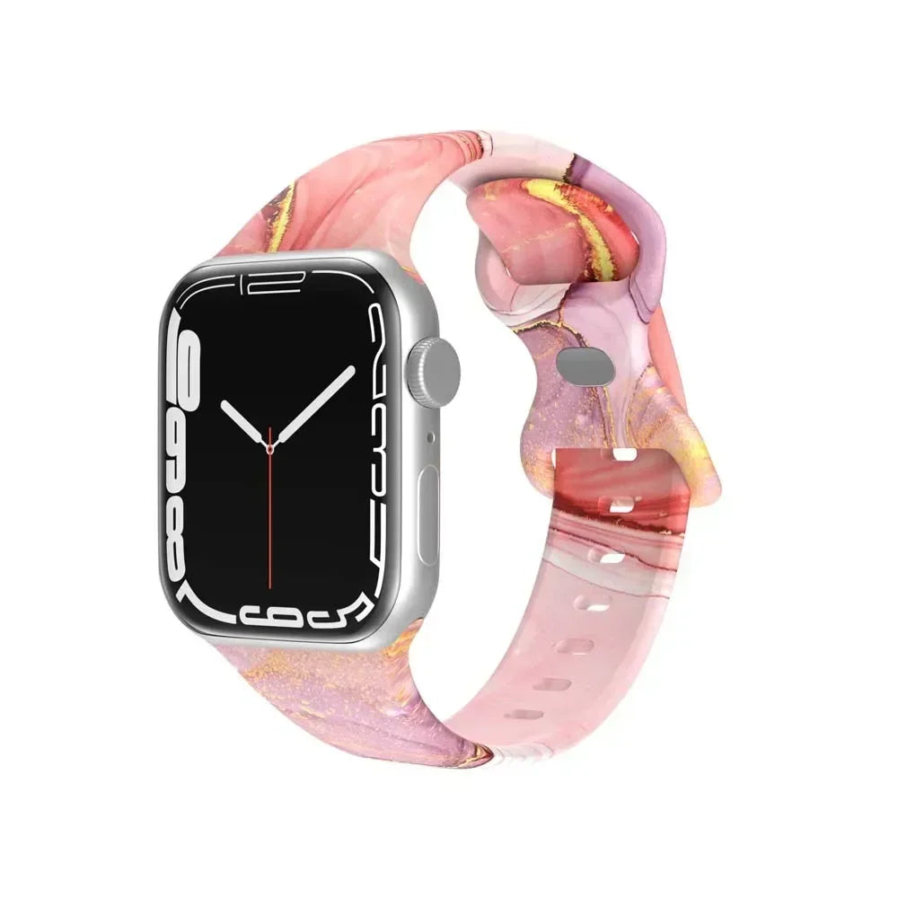 Printed Floral band For Apple Watch Ultra band 49mm 41mm 40mm 38mm 45mm 44mm 42mm Silicone band Apple Watch Series 9 8 7 SE 6 5 4 3