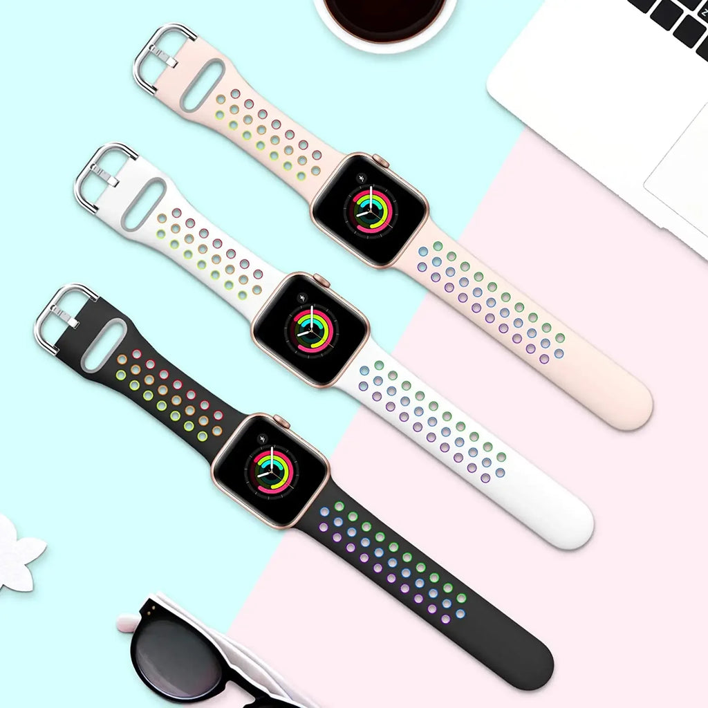 Silicone band For Apple Watch 6 5 4 SE 44mm 40mm 10 9 8 7 41mm 42mm 45mm 46mm Sport wristband Apple Watch Ultra 2 49mm band