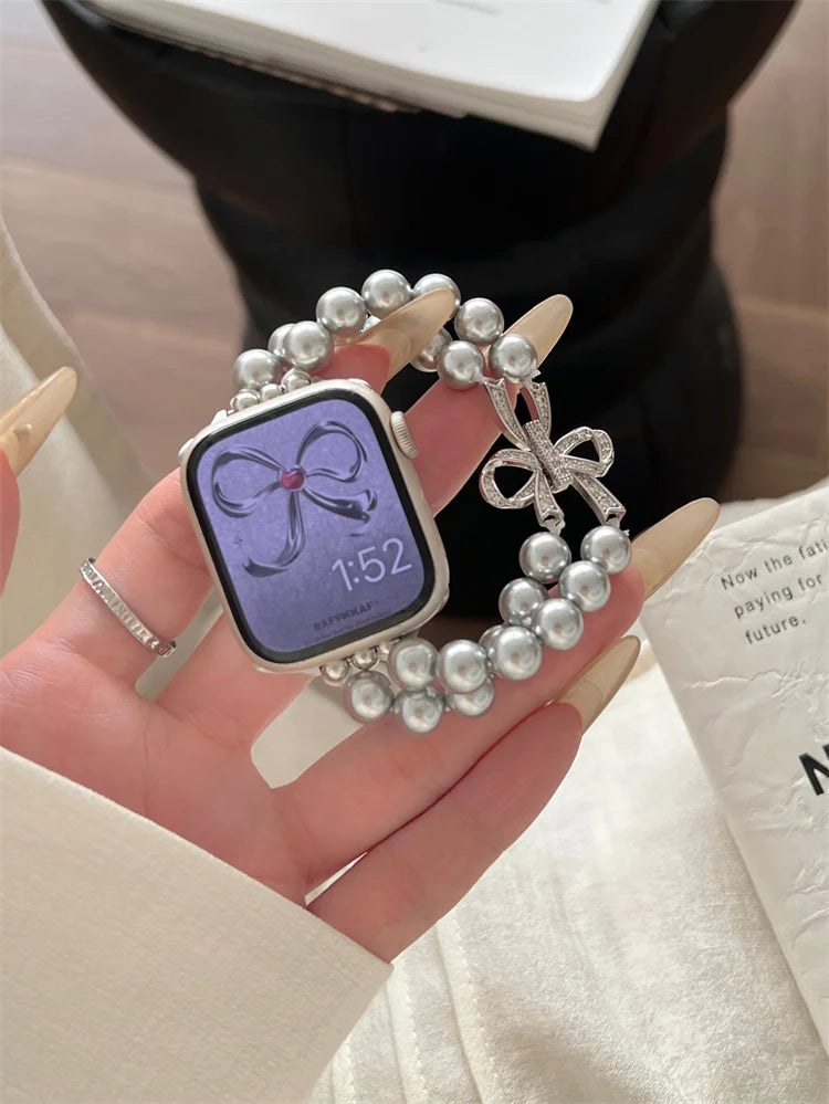 Luxury Diamond Bow band For Apple Watch Ultra Series 9 8 7 42mm 45mm 49mm Pearl Women band For Apple Watch 38mm 40mm 41mm 6 5 SE 4