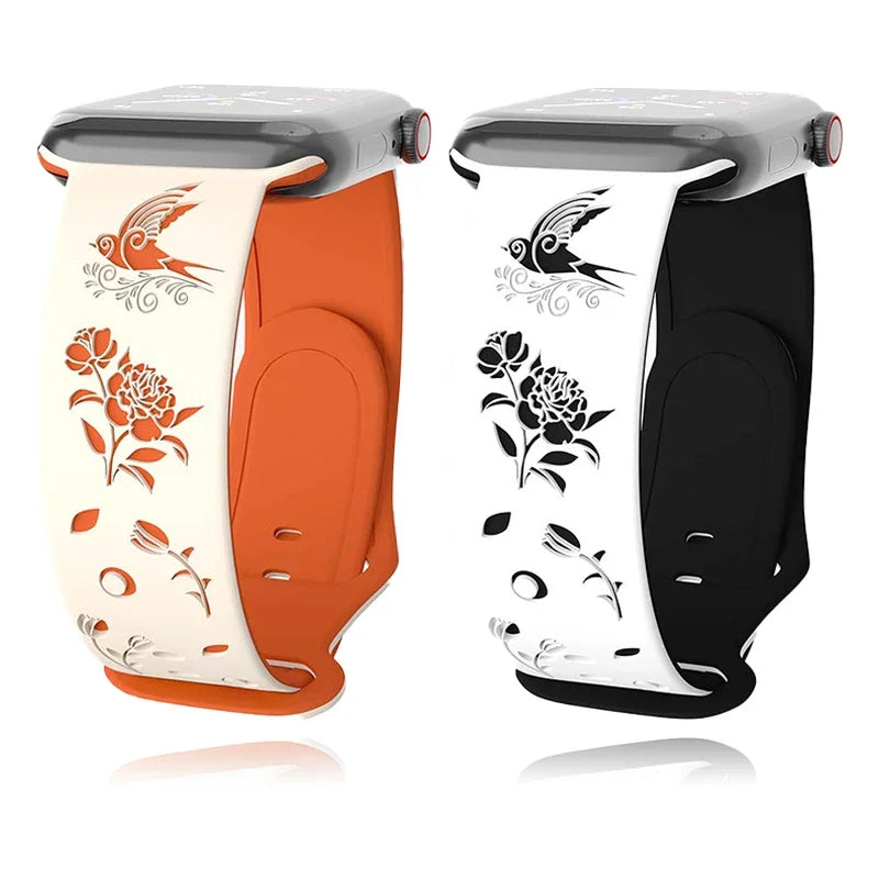 Silicone band For Apple Watch band 42mm 46mm 44mm 41mm 40mm 45mm 49mm Ultra Swallow Engraved band Apple Watch Series 10 9 7 SE 6 8 5