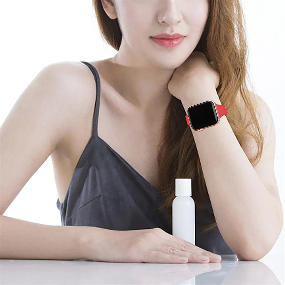 Slim Silicone band For Apple Watch band 45mm 44mm 40mm 41mm 42mm 38mm sport band Apple Watch Series 8 7 SE 3 4 5 6 9 Ultra 2 49mm