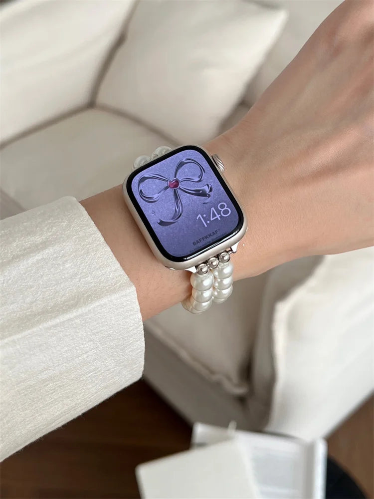 Luxury Diamond Bow band For Apple Watch Ultra Series 9 8 7 42mm 45mm 49mm Pearl Women band For Apple Watch 38mm 40mm 41mm 6 5 SE 4