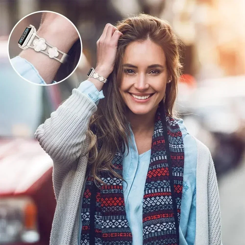 Diamond Four leaf Clover metal band for Apple Watch Ultra 2 49mm 46mm 44mm 42mm 41mm 40mm 38mm band for Apple Watch Series 10 9 8 7 SE 6 ban