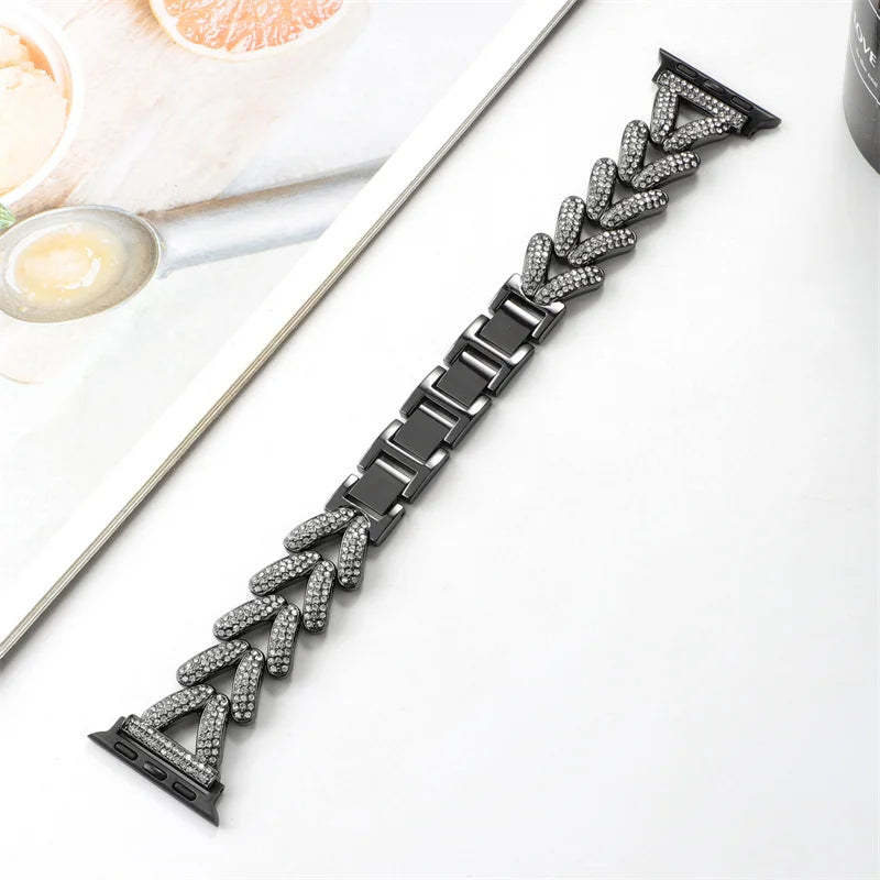 For Apple Watch band Ultra 49mm 40mm 44mm 42mm 38mm Diamond Steel Luxury Chain band+Case band for Apple Watch 8 7 6 SE 5 41mm 45mm