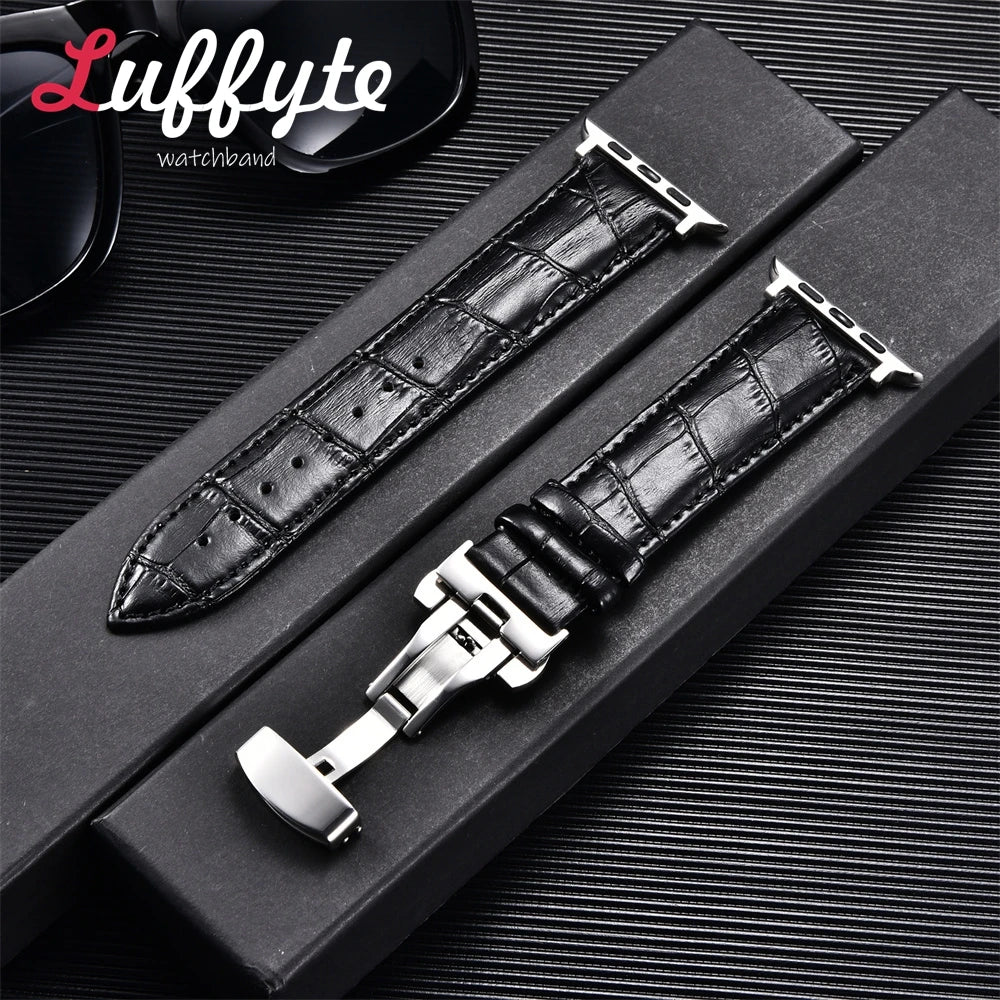 Bamboo Patterned Genuine Leather band for Apple Watch Ultra 8 7 SE 6 5 4 3 2 1 Business watch band 38mm 40mm 41mm 42mm 44mm 45mm 49mm