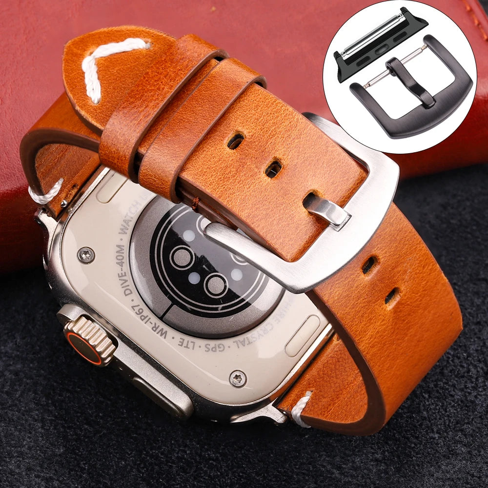 Handmade Vintage Leather band For Apple Watch Ultra 49mm Series 9 8 7 6 4 SE 49mm 45mm 44mm 42mm 41mm 40mm 38mm Accessories Watchband