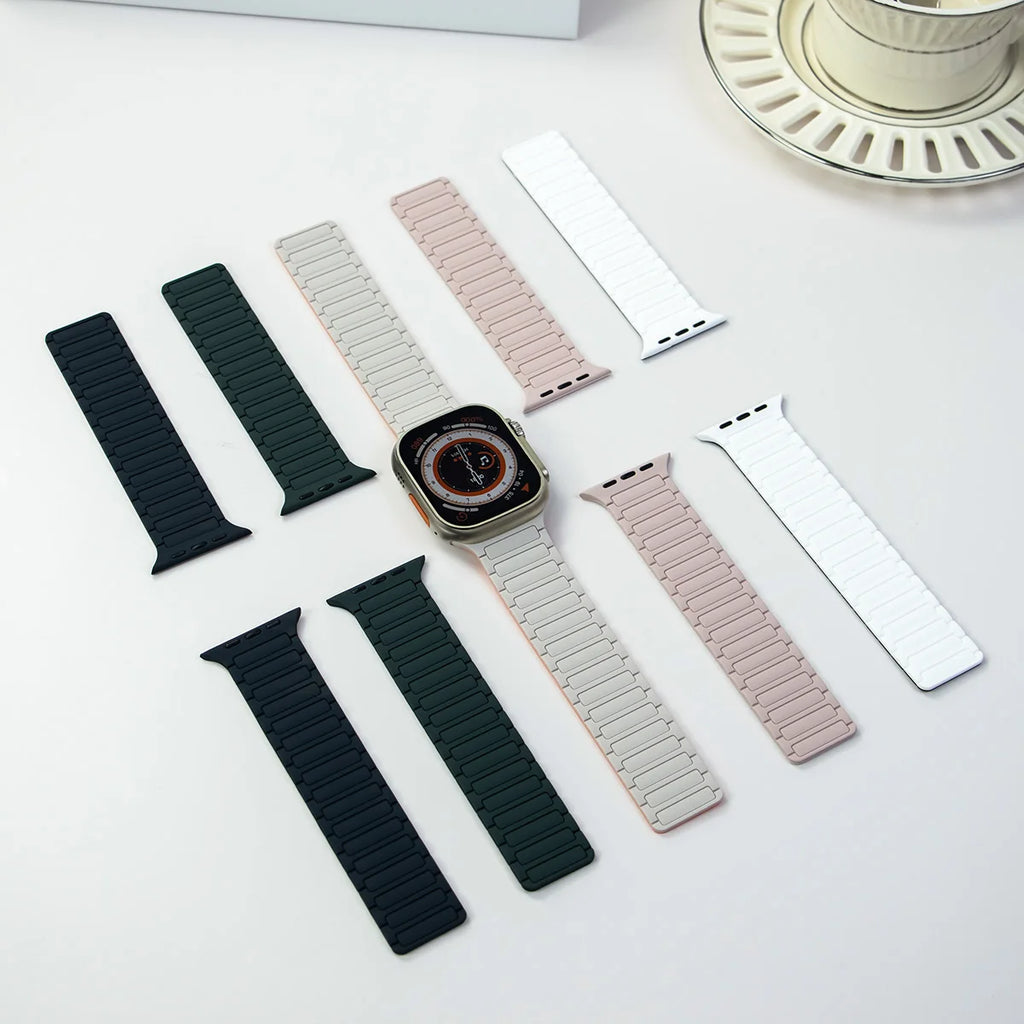 Silicone band for Apple Watch band Ultra 3 2 49mm 46mm 45mm 44mm 41mm 42mm Magnetic band for Apple Watch Series 11 10 9 8 7 6 SE 5