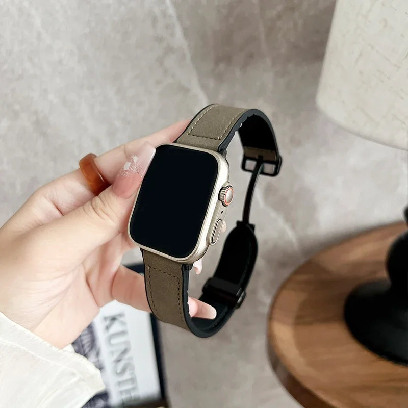 Leather band for Apple Watch band 44mm 42mm 46mm 45mm 41mm Silicone Magnetic band Apple Watch Series 10 9 8 7 6 SE 5 Ultra 49mm