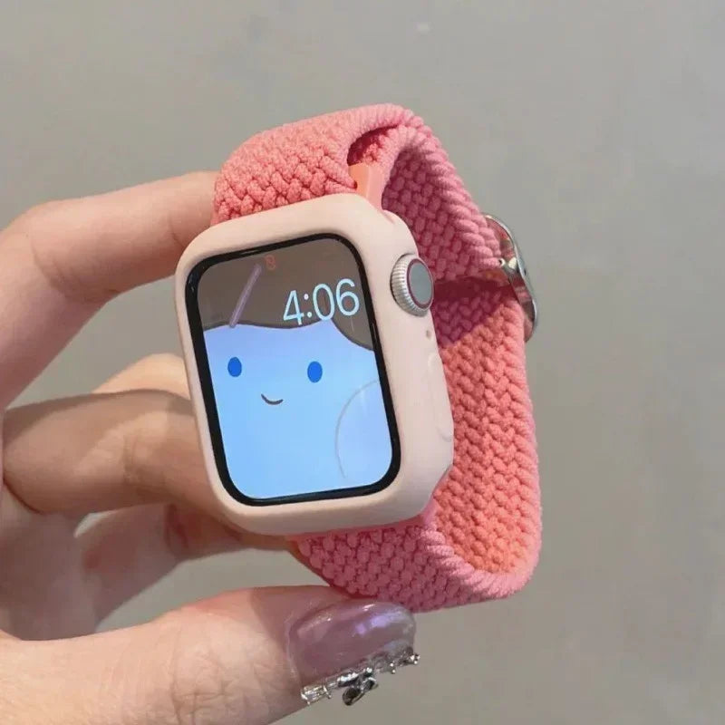 Korean Cute Braied band + Case For Apple Watch band 49mm 46mm 45mm 44mm 38mm 42mm Nylon band For Apple Watch Series 10 9 8 7 6 5 4 3 SE