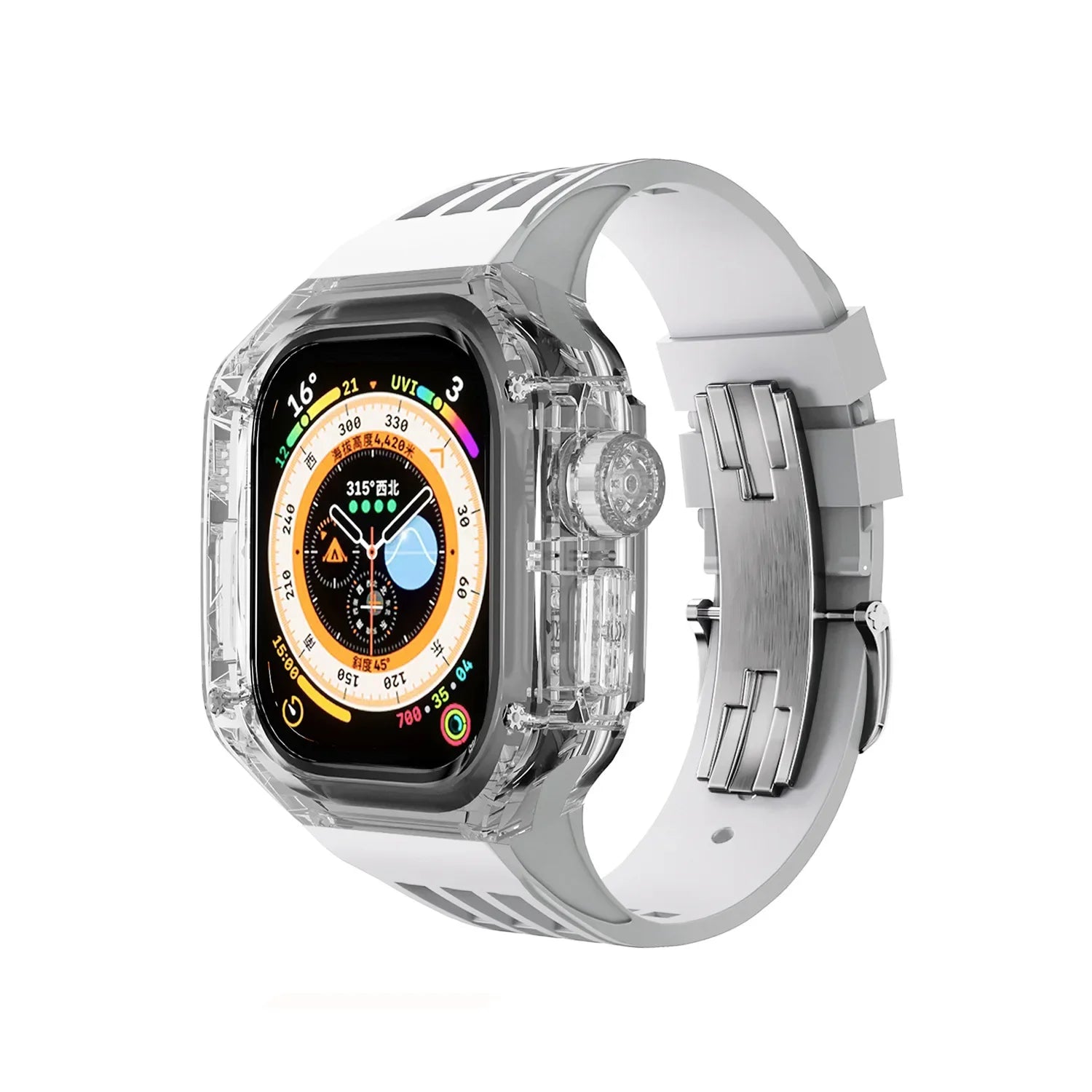 Transparent Luxury Case for Apple Watch Ultra 49mm 45mm 44mm , Stainless Steel Buckle band for Apple Watch 8 7 6 5 4 DIY Modification