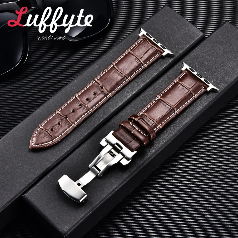 Bamboo Patterned Genuine Leather band for Apple Watch Ultra 8 7 SE 6 5 4 3 2 1 Business watch band 38mm 40mm 41mm 42mm 44mm 45mm 49mm