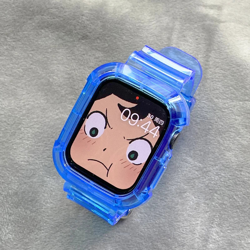 For Apple Watch band 44mm 40mm 45mm 46mm 42mm 38mm 41mm Transparent Silicone band Apple Watch Series 10 9 8 7 6 3 SE Case+bands