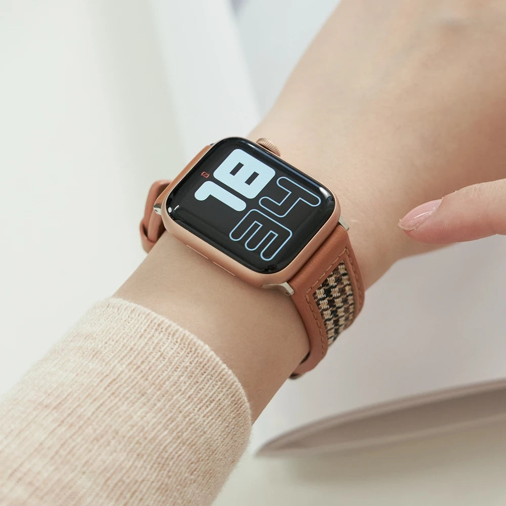 Flower Cloth Leather loop For Apple Watch band women Series Ultra 11 10 9 8 7 6 38mm 40mm 41mm 42mm 44mm 45mm 46mm band