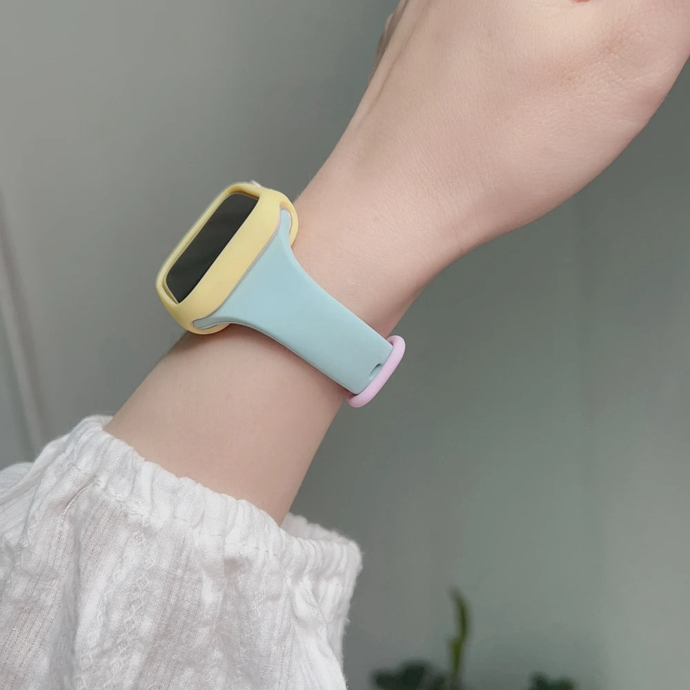 2pack silicone band +case set for Apple Watch Correa s11 women Sport 38mm 40mm 41mm 42mm 44mm 45mm 49mm for Apple Watch Series band