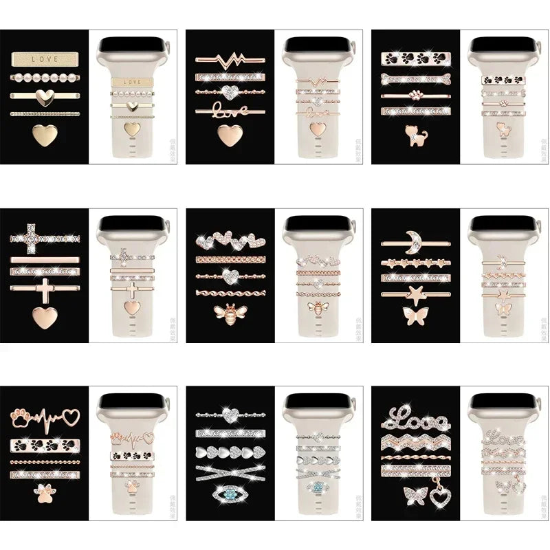 Decoration For Apple Watch Ultra 2 band 10 9 8 7 Diamond Jewelry Charms Accessories samsung Huawei watch band 20 22mm band