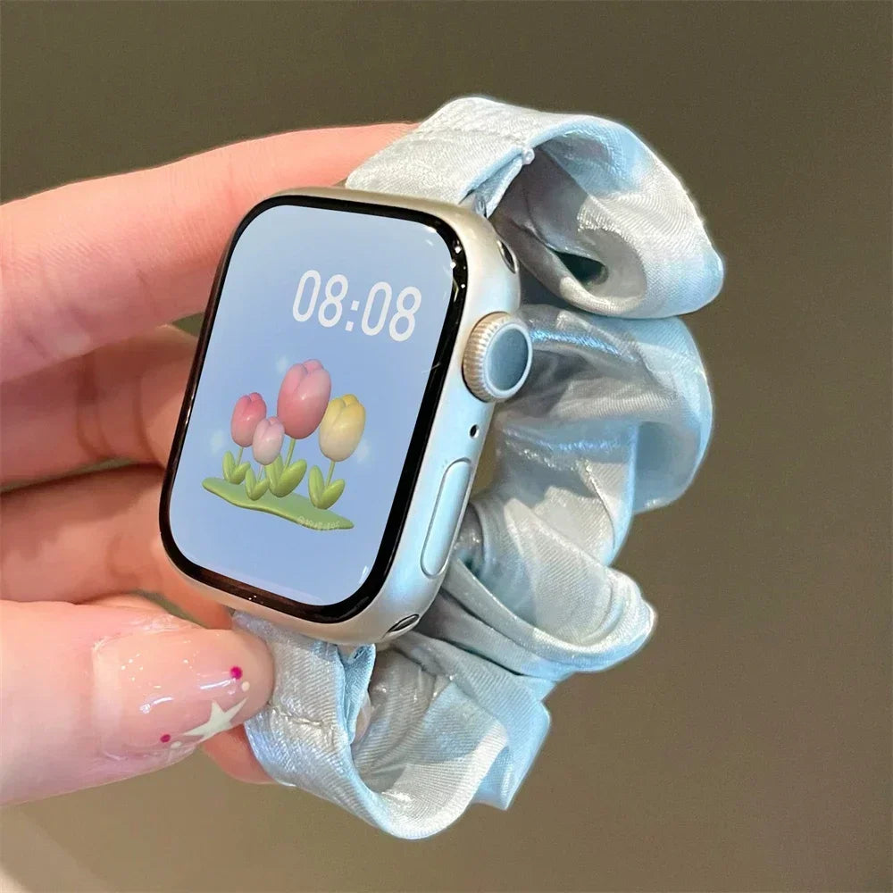 Compatible for Apple Watch band Scrunchie 38mm 40mm 41mm 42mm 44mm 45mm Cute Elastic Solo Loop band Women band