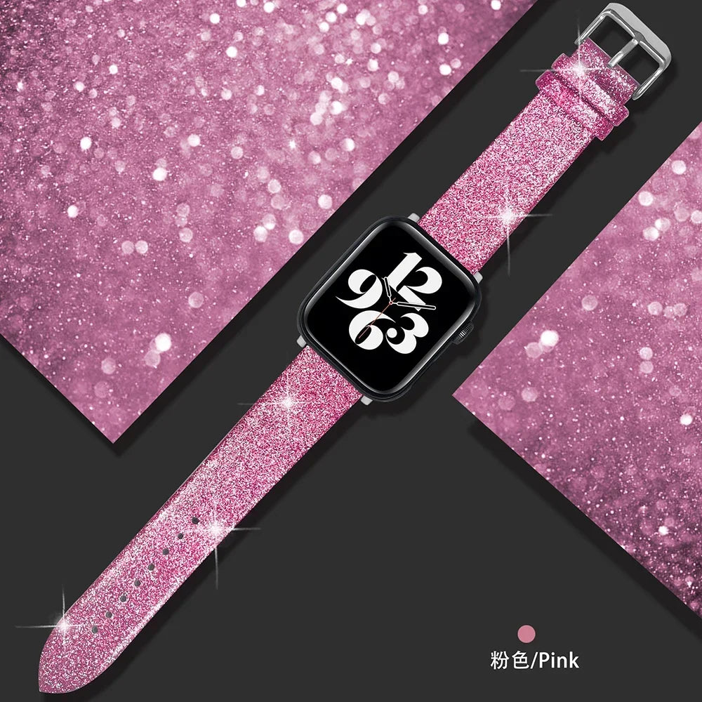 Shiny band For Apple Watch band 44mm 40mm Ultra 49mm 41mm 42mm 38mm 45mm Glitter leather loop band Apple Watch Series 8 7 6 5 4 3 SE