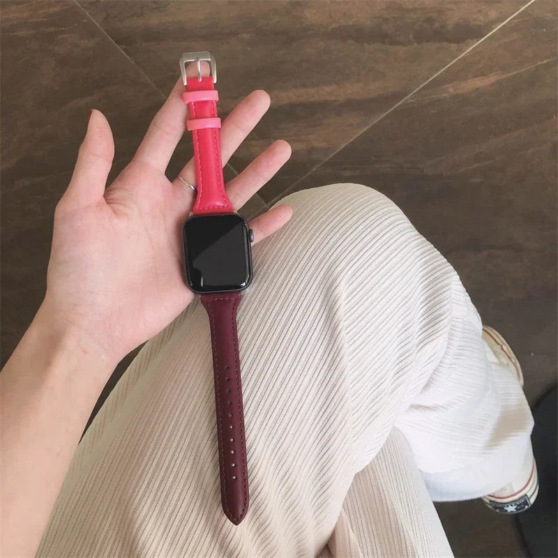 Slim Leather band For Apple Watch band 44mm 40mm 41mm 45mm 44mm band aple watch Series 10 11 46mm 42mm band Ultra 2 3 49mm