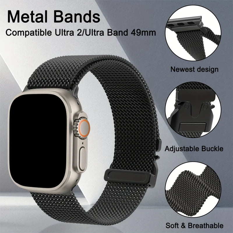 Titanium Milanese Loop For Apple Watch Ultra 2 49mm 46mm 42mm 41mm 45mm 44mm 38mm 40mm Series 10 9 8 7 6 5 4 SE band Accessories